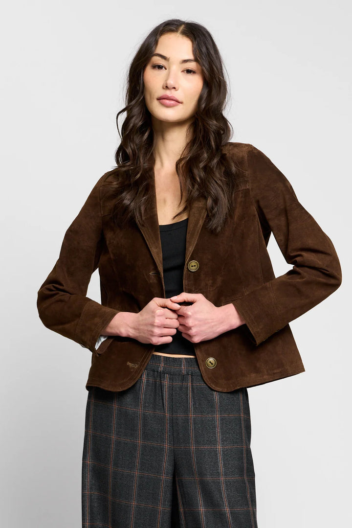 Central Park West Vesper Genuine Suede Topstitch Blazer