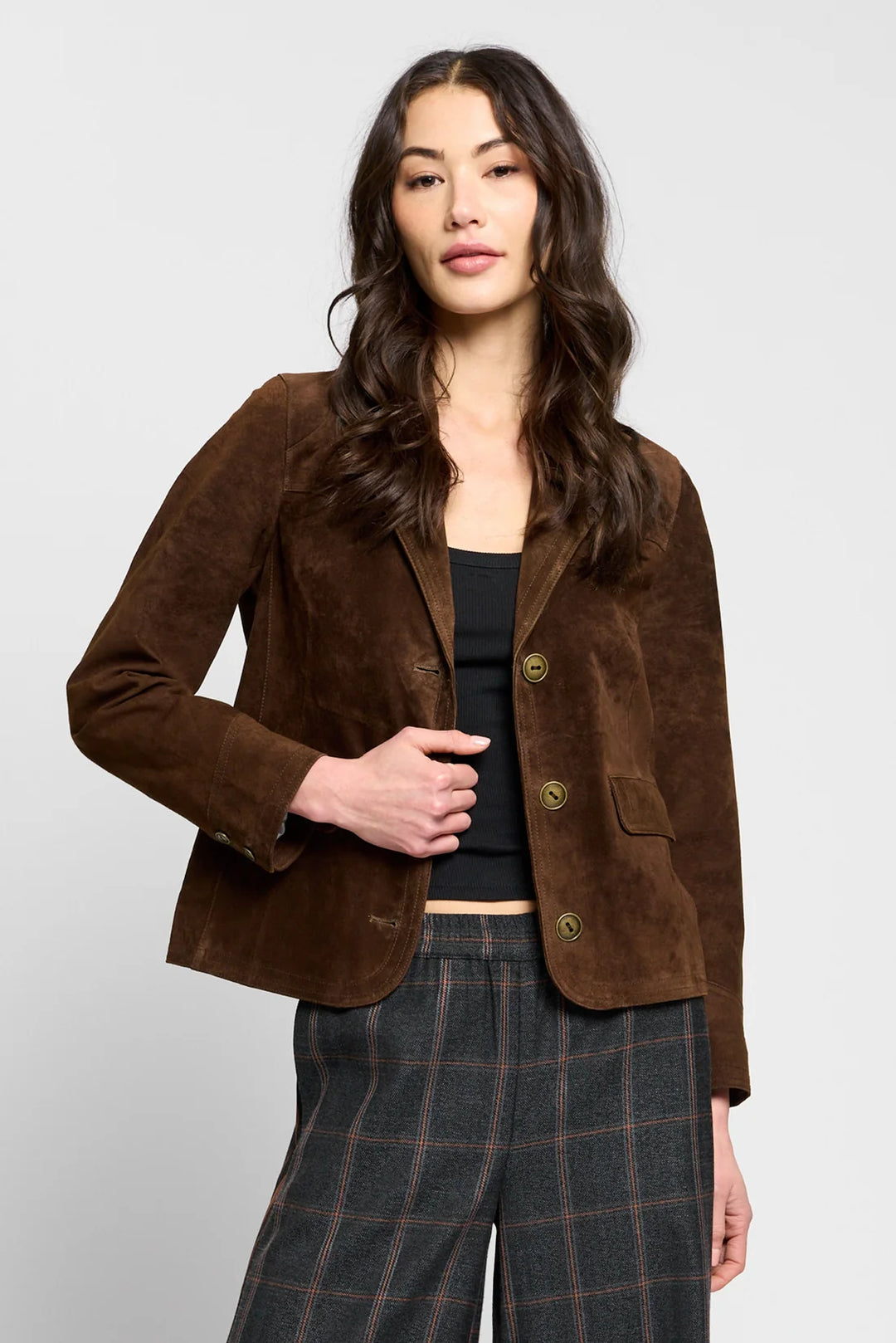 Central Park West Vesper Genuine Suede Topstitch Blazer