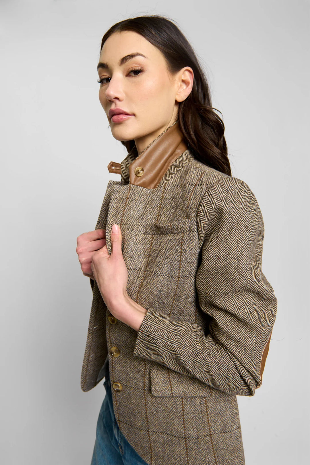 Central Park West Asher Mixed Plaid Riding Jacket
