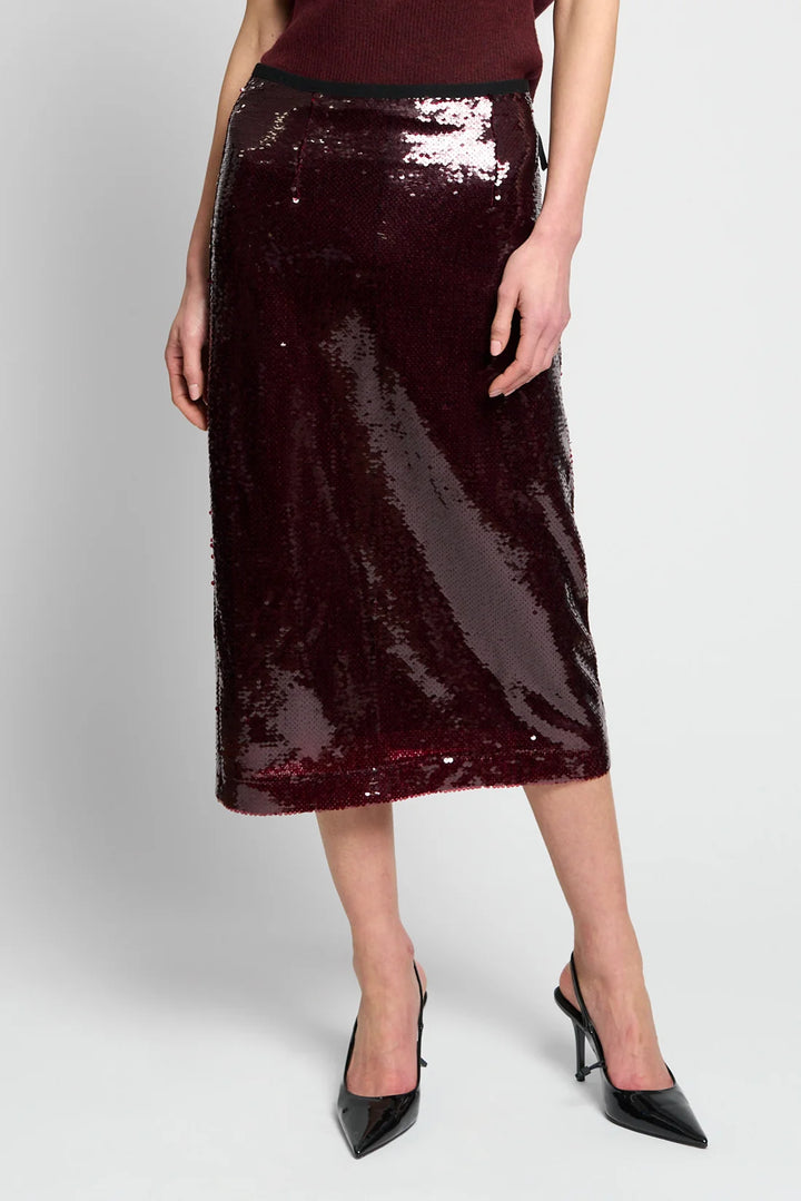 Central Park West AMAYA SEQUIN SKIRT -Burgundy