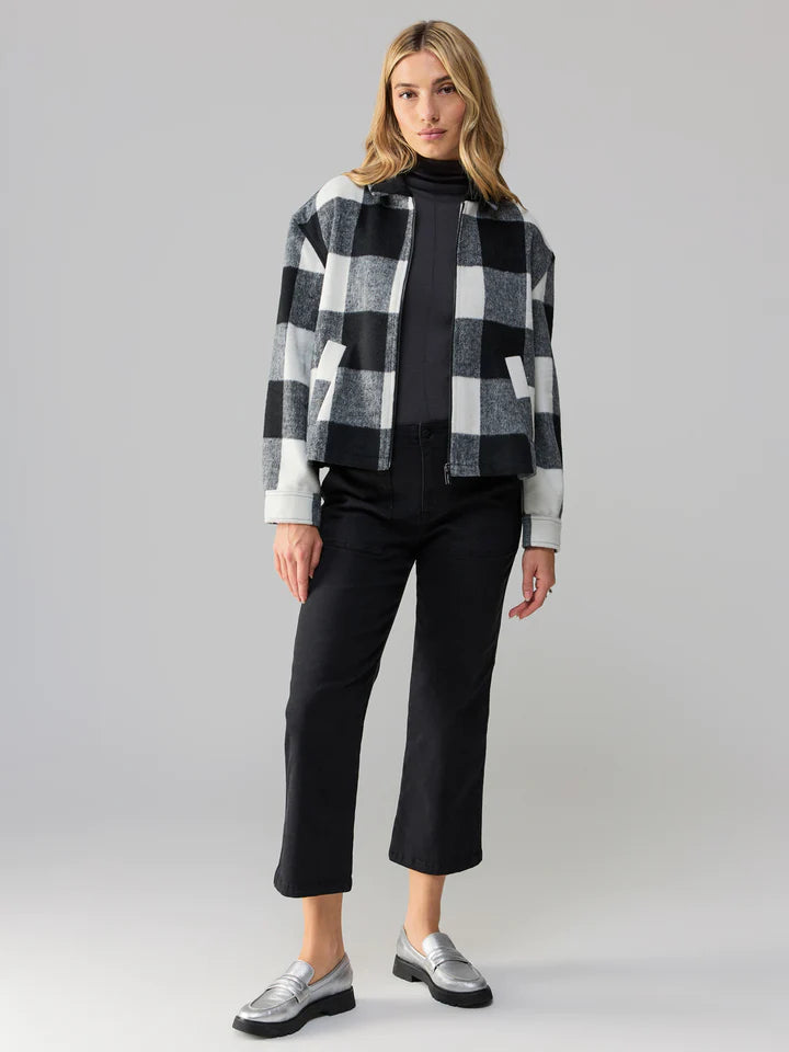 Sanctuary Cropped Boy Shirt Zip Up Jacket Checkmate