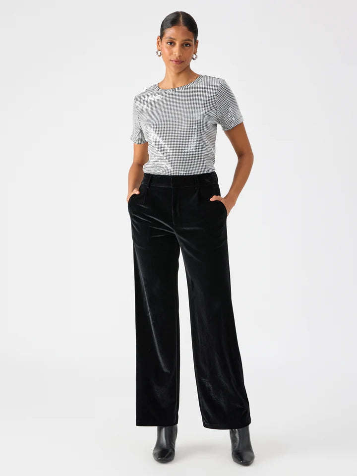 Sanctuary Faye Semi High Rise Velvet Trouser Pant Black