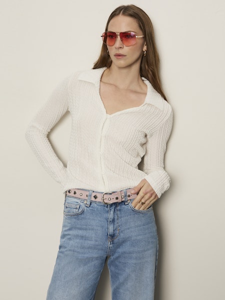 Sanctuary Button Down Textured Top Chalk