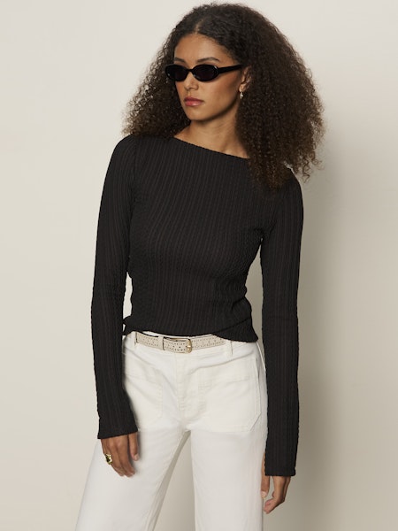 Sanctuary Long Sleeve Boatneck Textured Top