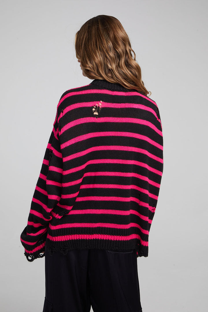 CHASER Jax Melrose Distressed Stripe Sweater