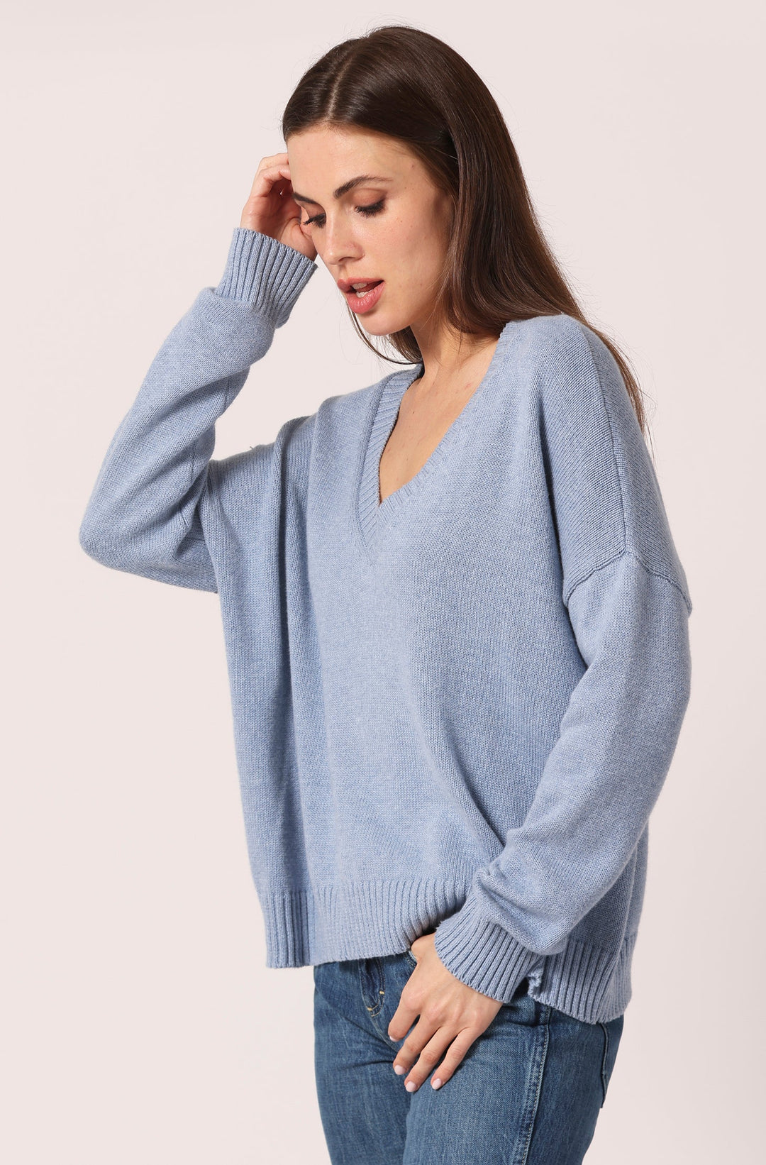 Minnie Rose Cotton Cashmere Boxy V Neck
