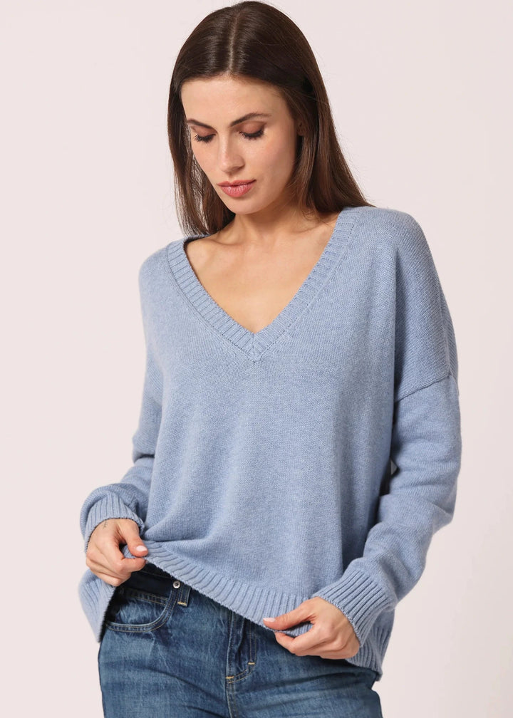Minnie Rose Cotton Cashmere Boxy V Neck
