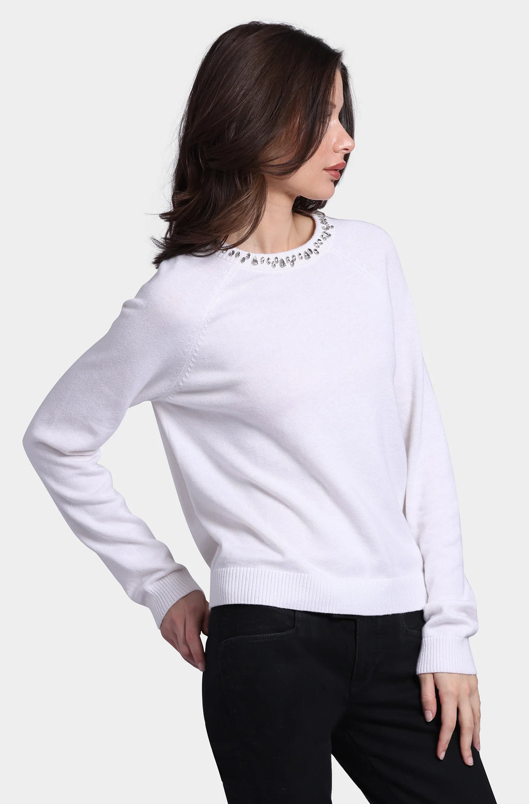 Minnie Rose Cotton Cashmere Raglan Crew Jewel Neck
