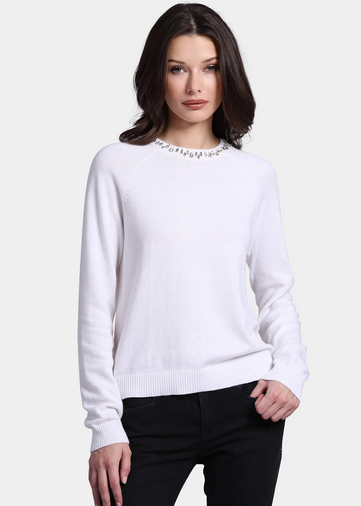 Minnie Rose Cotton Cashmere Raglan Crew Jewel Neck