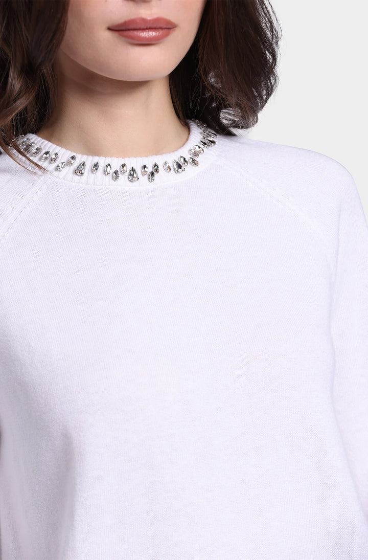 Minnie Rose Cotton Cashmere Raglan Crew Jewel Neck