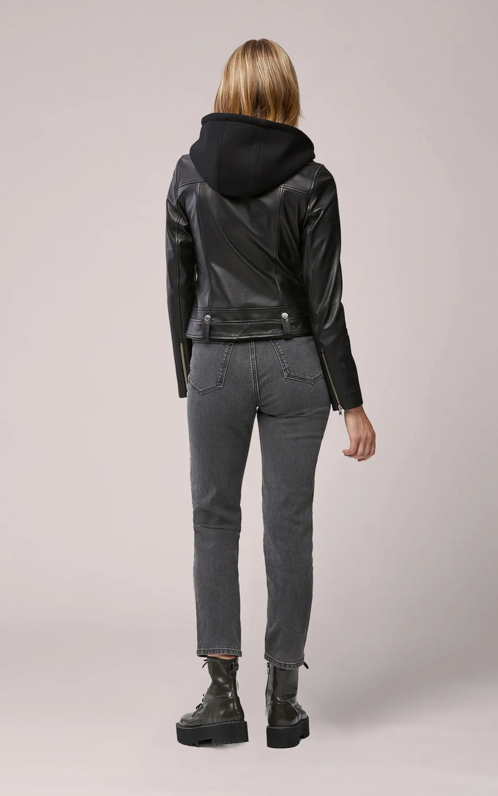 Soia & Kyo Elisha Leather Jacket with Hood -Black