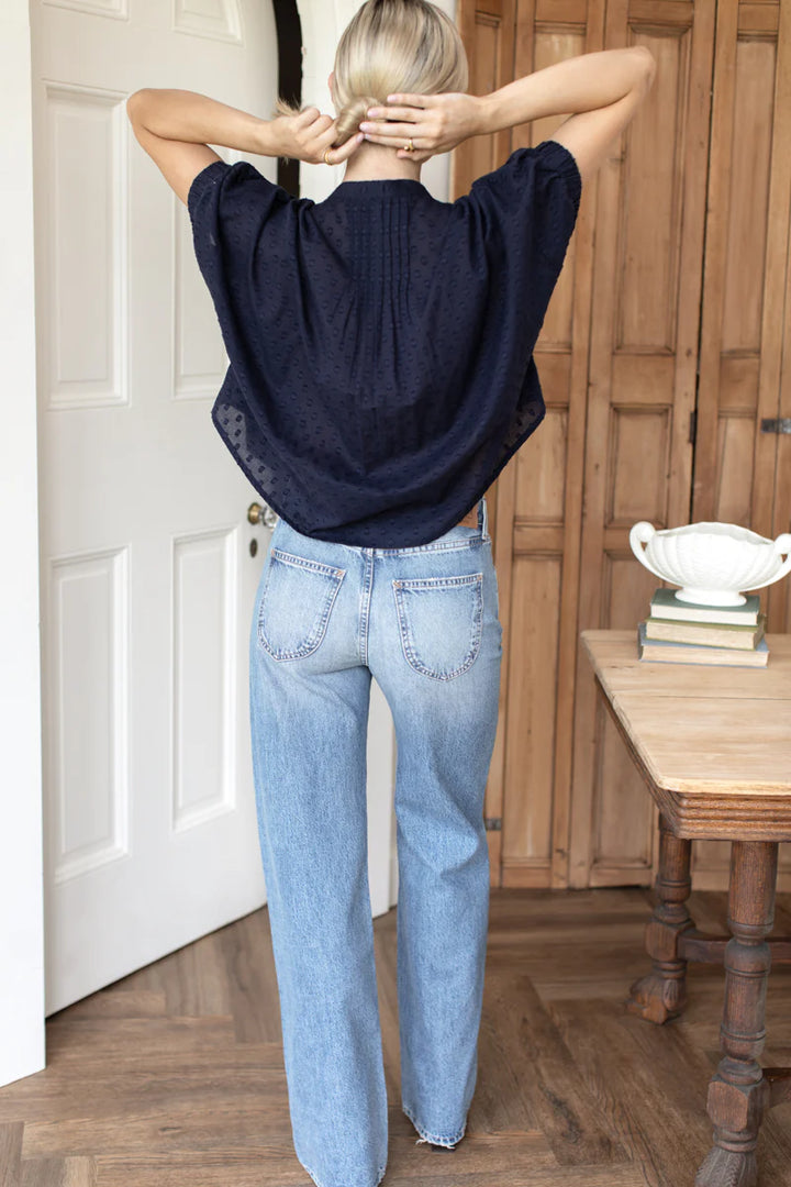 Emerson Fry Mandarin Collar Top Maritime Swiss Dot