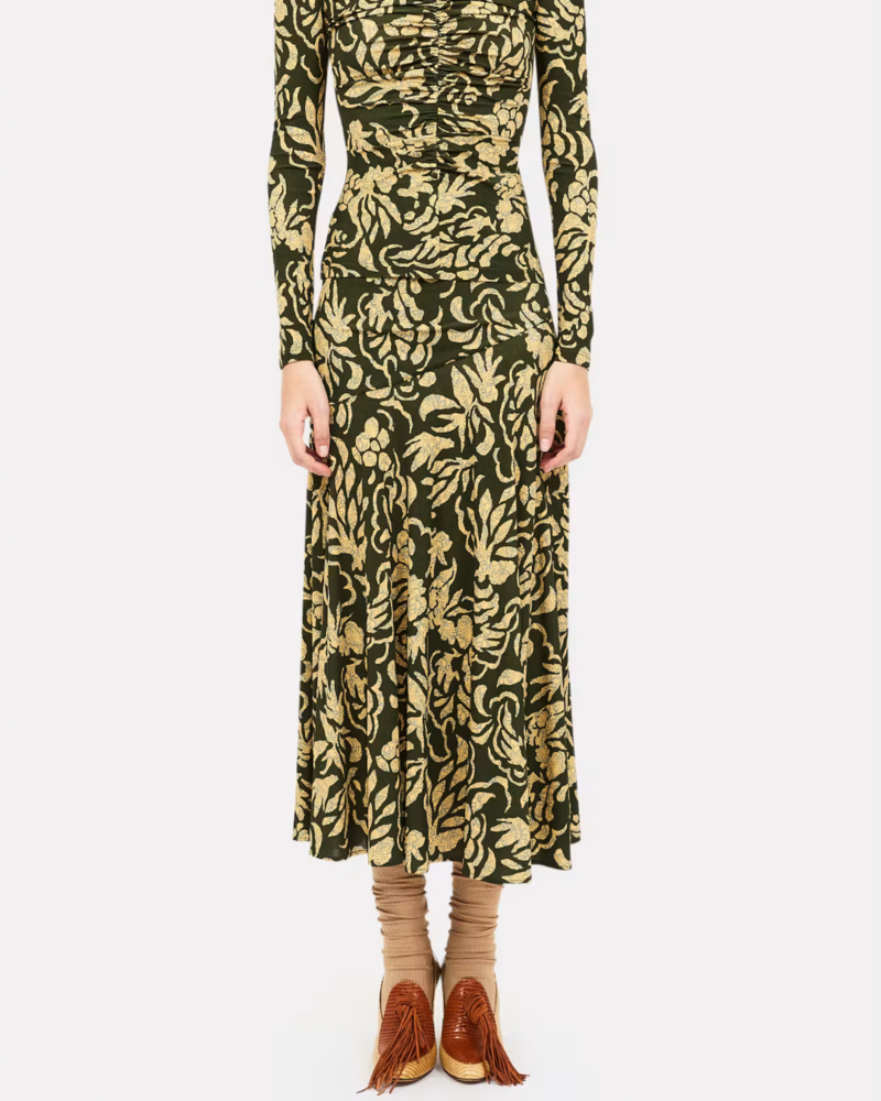 Ulla Johnson Fiona Jersey Skirt Khaki Floral