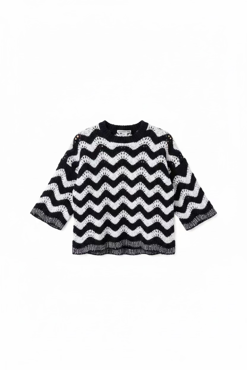 Autumn Cashmere Zig Zag Stitch Crew W/ Scallop Edge Sweater