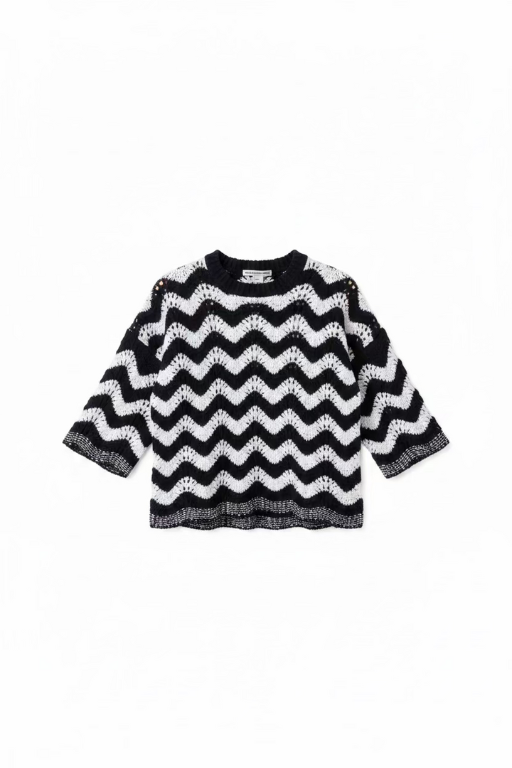 Autumn Cashmere Zig Zag Stitch Crew W/ Scallop Edge Sweater