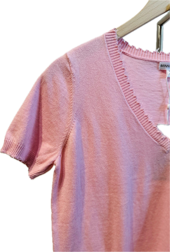 Minnie Rose Cotton Cashmere Frayed T-Shirt