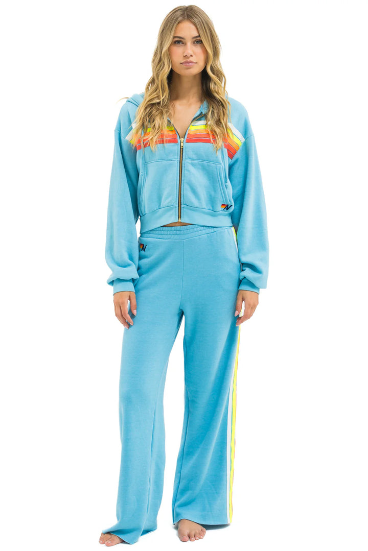 Aviator Nation 5 Stripe Wide Leg Womens Pocket Sweatpant -Aqua/White Neon