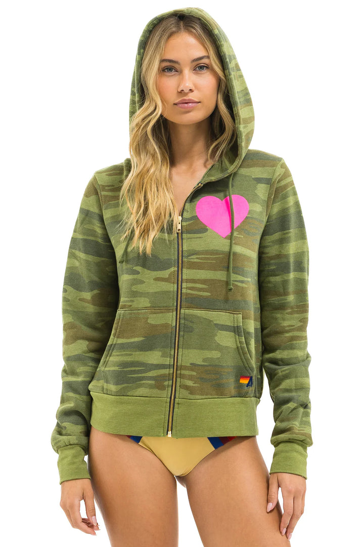 Aviator Nation Heart 2 Zip Hoodie - Camo/Neon Pink