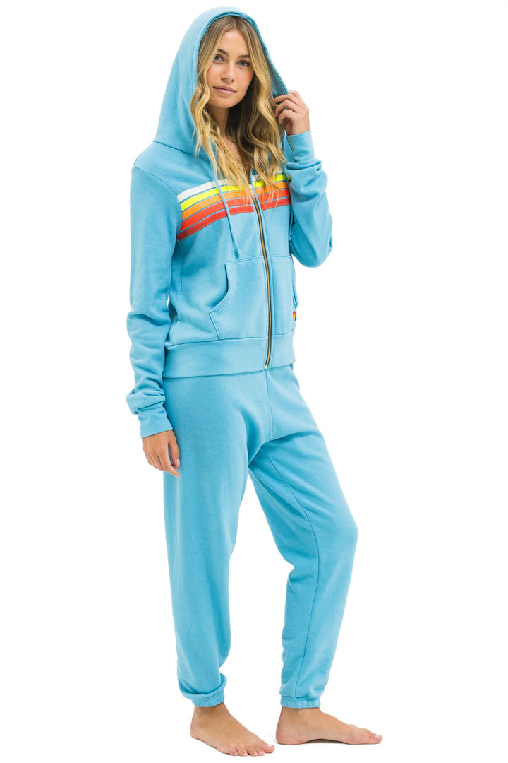 Aviator Nation 5 Stripe Zip Hoodie - Aqua/ White Neon
