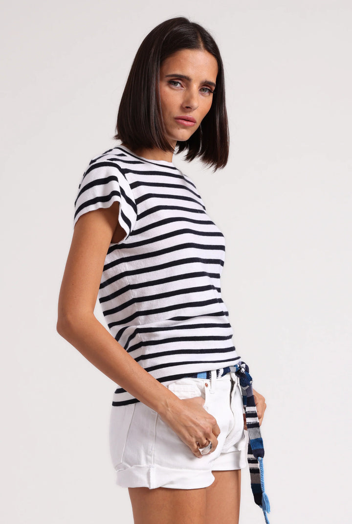 Minnie Rose Supima Striped Cashmere Tee Shirt