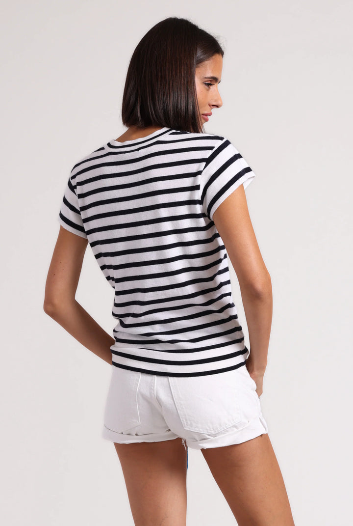 Minnie Rose Supima Striped Cashmere Tee Shirt