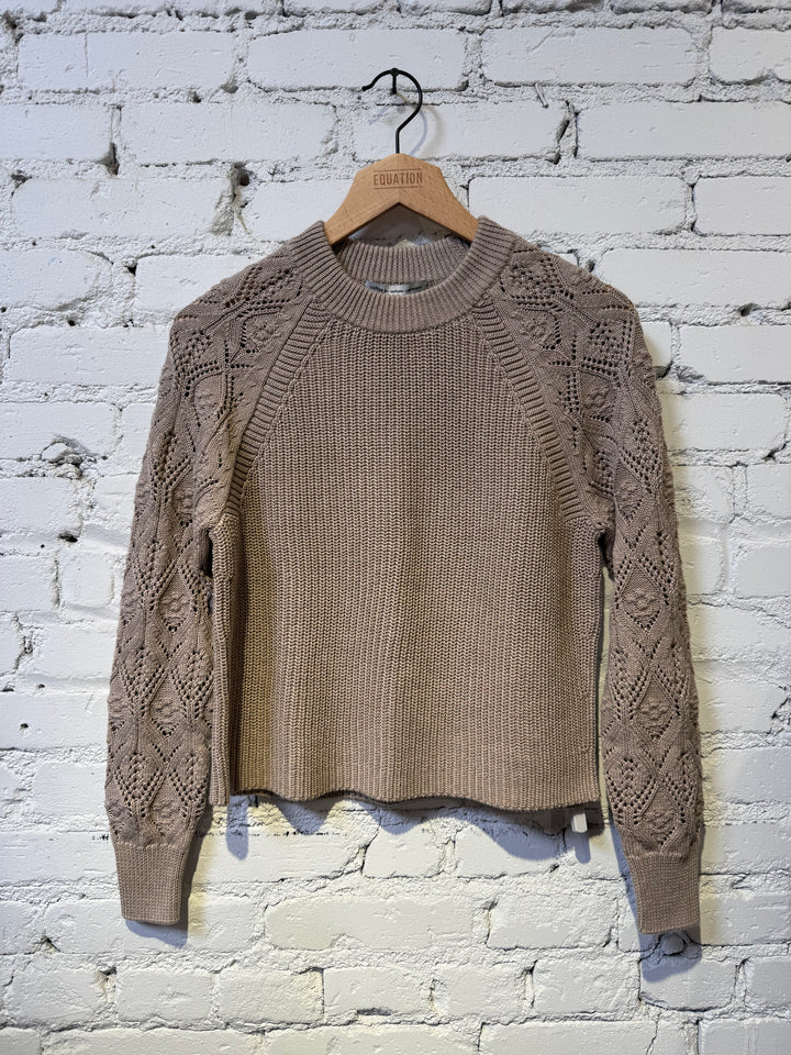 Autumn Cashmere Shaker Raglan Crew with Pointelle Sleeves