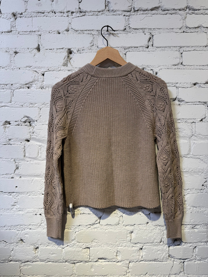 Autumn Cashmere Shaker Raglan Crew with Pointelle Sleeves