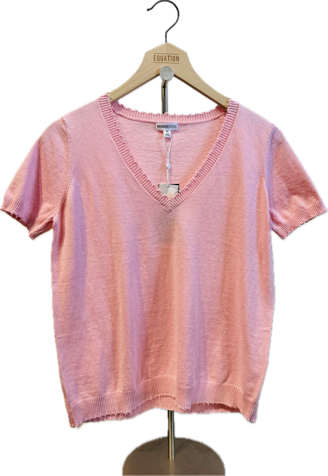 Minnie Rose Cotton Cashmere Frayed T-Shirt