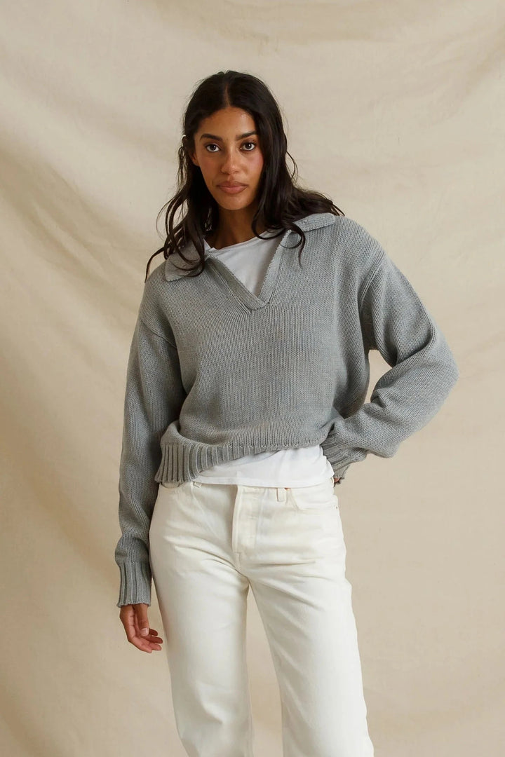 Perfect White Tee Jemma Collared Sweater - Heather grey