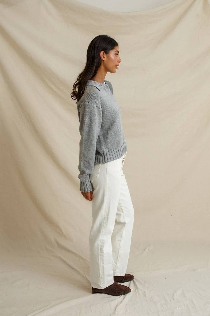 Perfect White Tee Jemma Collared Sweater - Heather grey