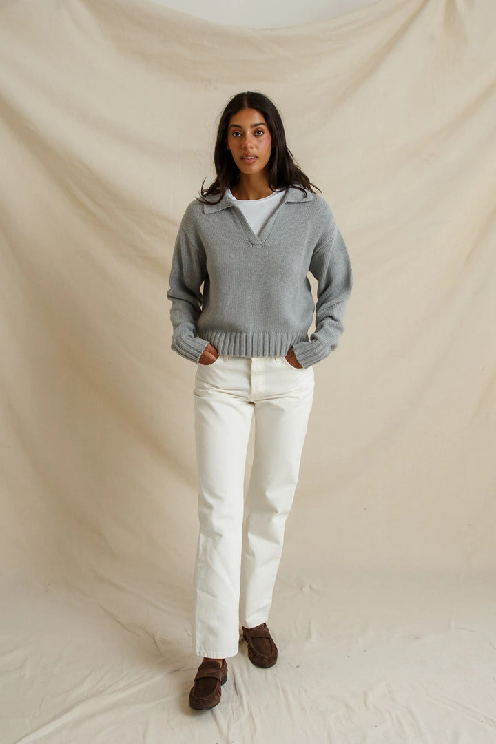 Perfect White Tee Jemma Collared Sweater - Heather grey