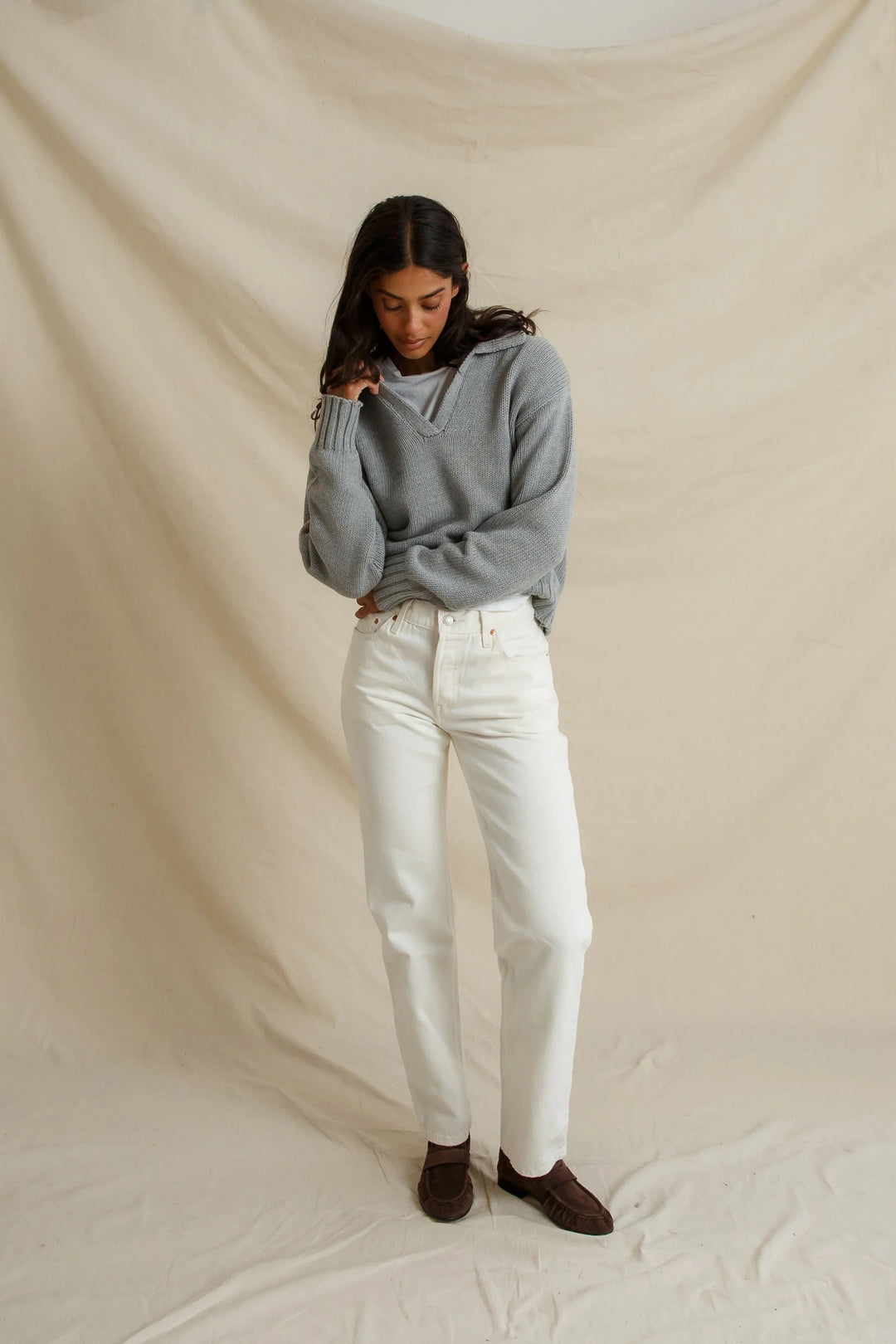 Perfect White Tee Jemma Collared Sweater - Heather grey