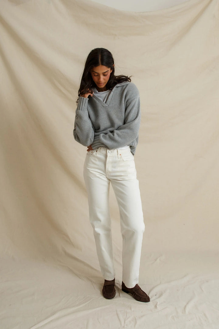 Perfect White Tee Jemma Collared Sweater - Heather grey