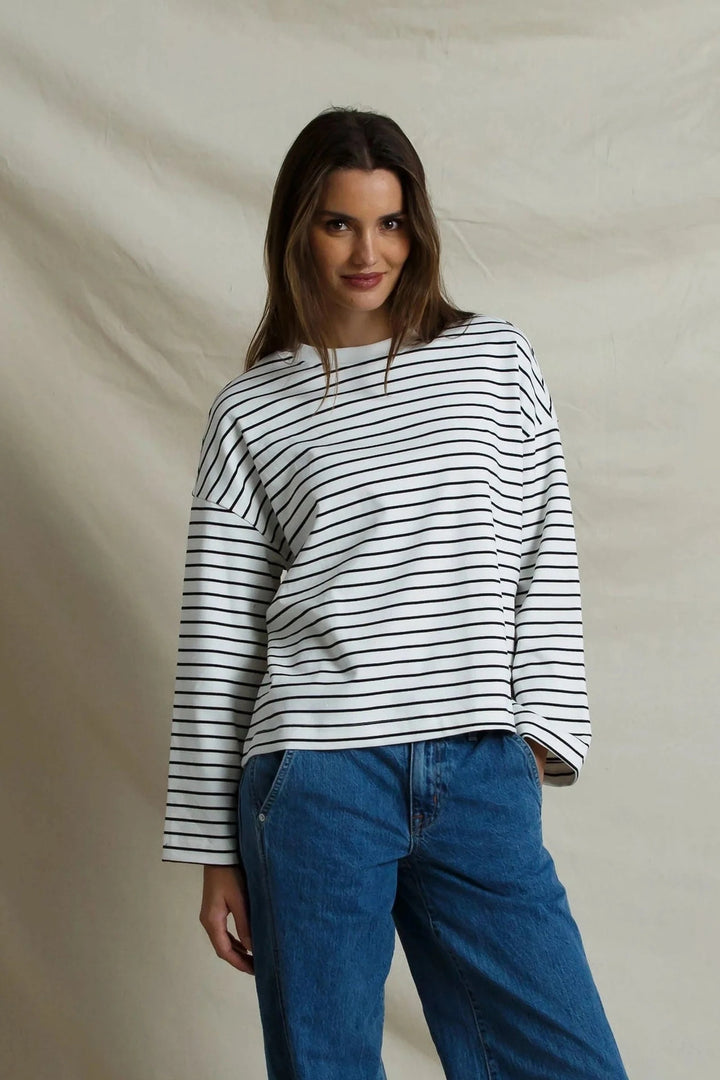 Perfect White Tee Mariana Top - Black/ White Stripe