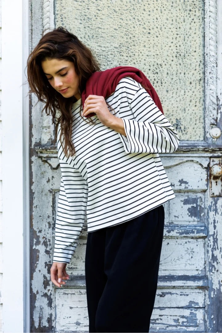 Perfect White Tee Mariana Top - Black/ White Stripe