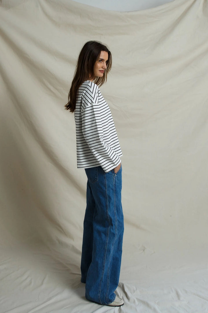 Perfect White Tee Mariana Top - Black/ White Stripe