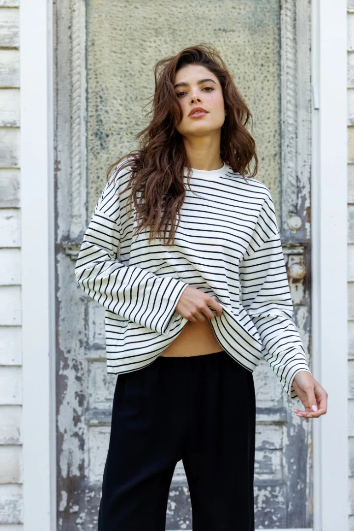 Perfect White Tee Mariana Top - Black/ White Stripe