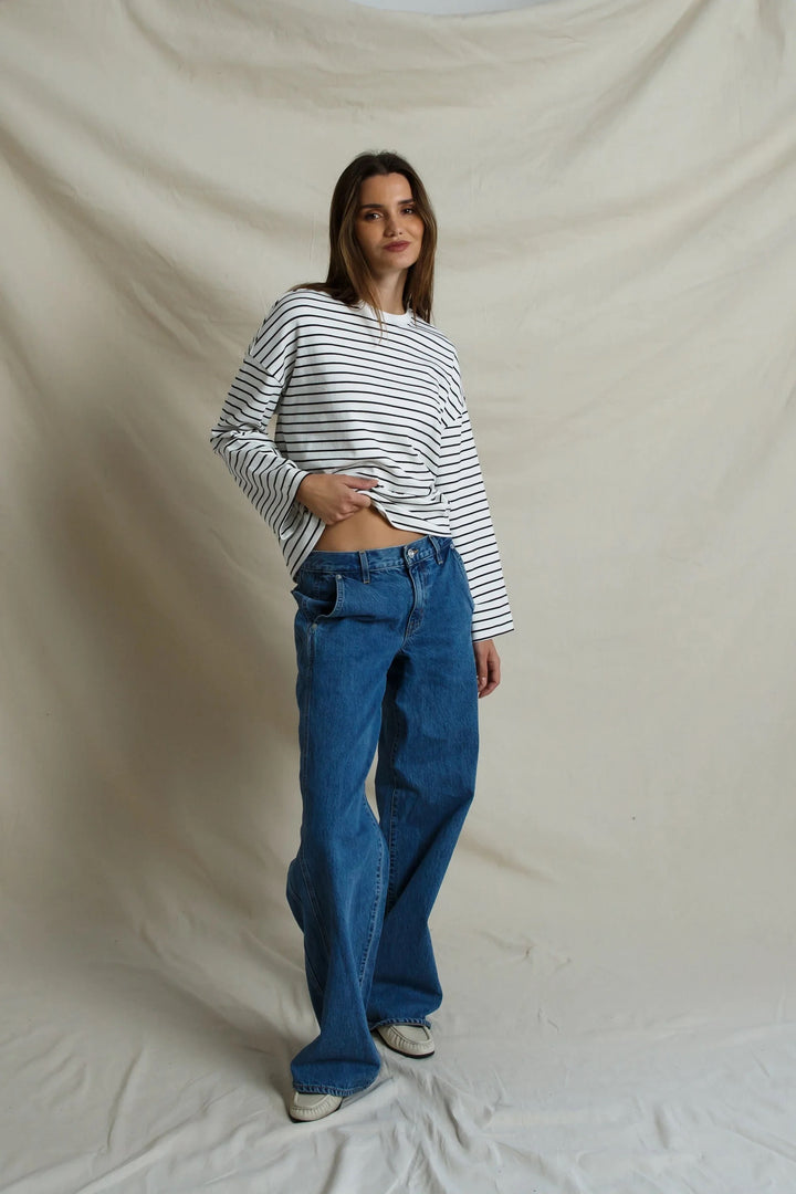 Perfect White Tee Mariana Top - Black/ White Stripe