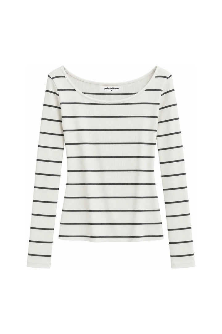 Perfect White Tee Penelope Scoop Neck - Natural Charcoal Stripe