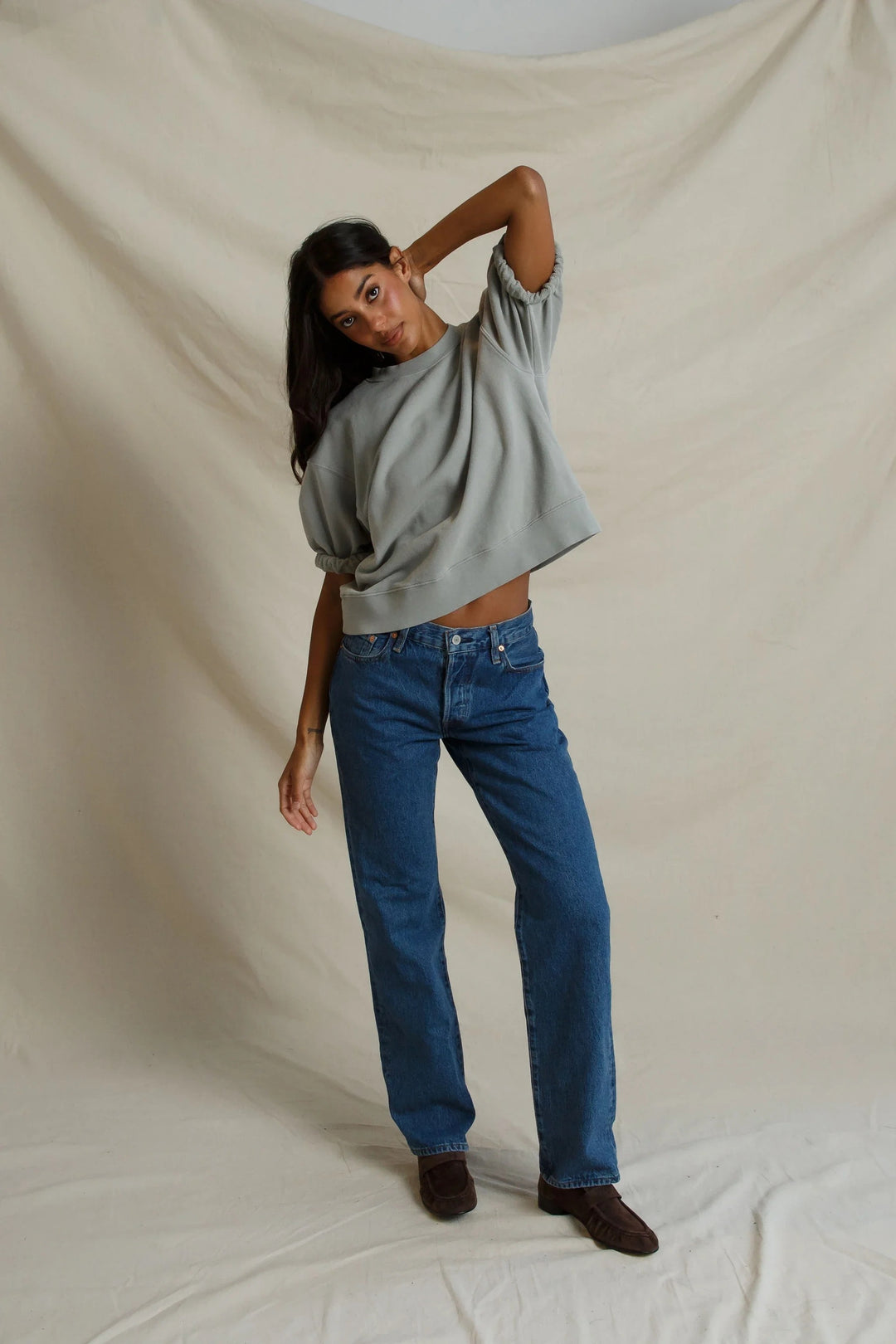 Perfect White Tee Rebecca Short Sleeved Sweatshirt - Griffin Grey