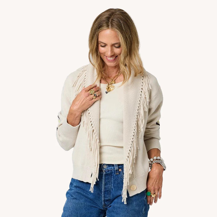 Kerri Rosenthal Fringe Shawl Collar Cardigan