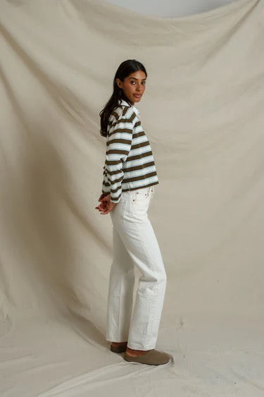 perfectwhitetee Kaya Top - Dark Olive Stripe