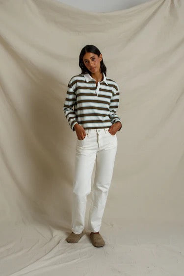perfectwhitetee Kaya Top - Dark Olive Stripe