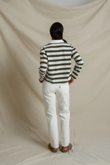 perfectwhitetee Kaya Top - Dark Olive Stripe