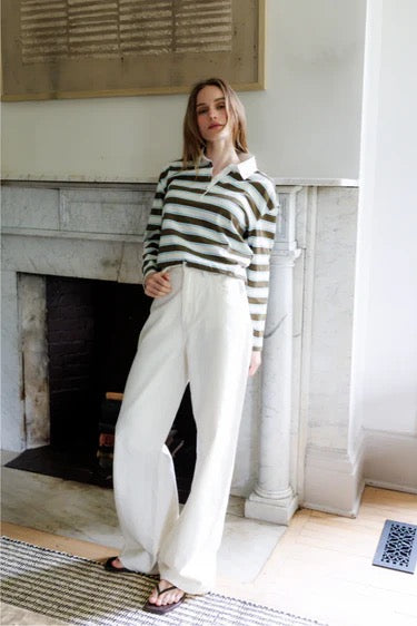 perfectwhitetee Kaya Top - Dark Olive Stripe