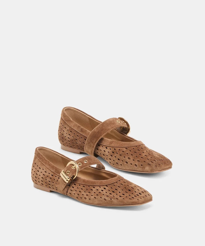 Dolce Vita Mikela Perforated Suede Ballett Flats - Cocoa