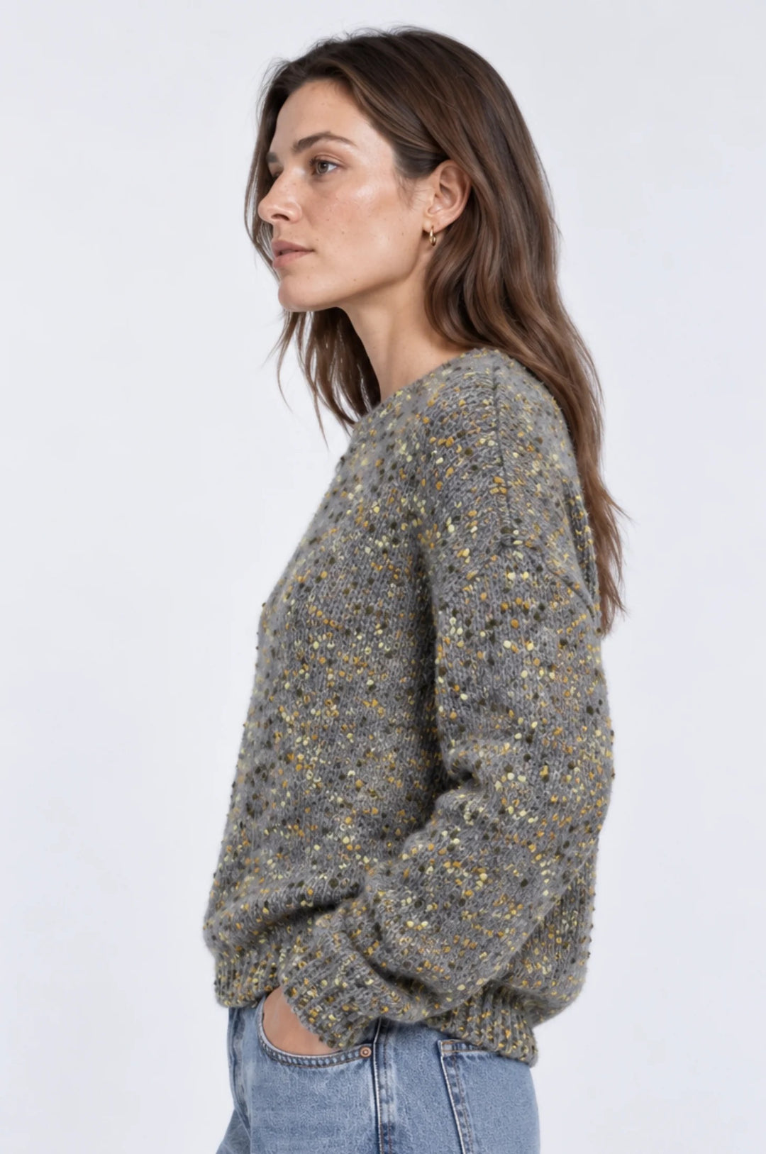Minnie Rose Boxy Long Sleeve Crew Neck - Grey Shadow