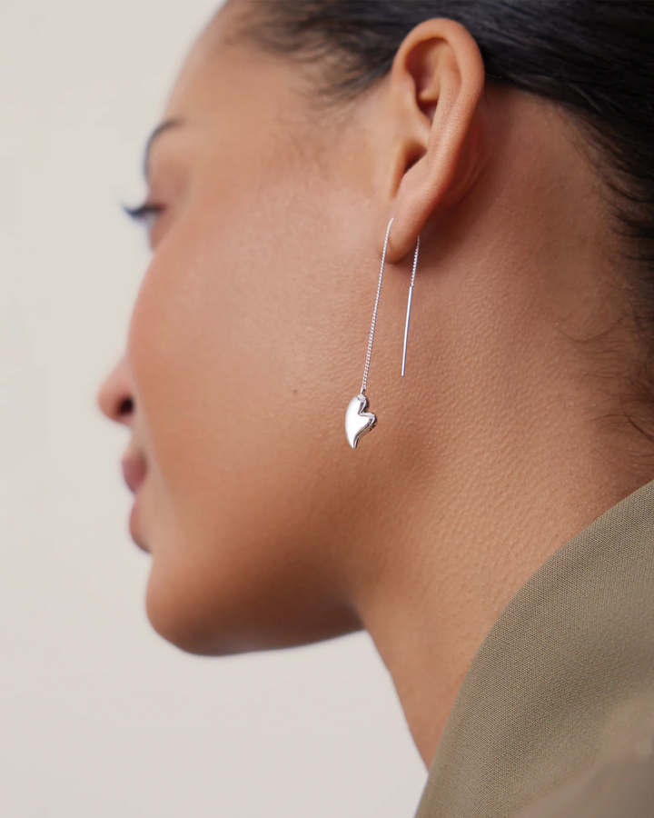 Jenny Bird Puffy Heart Threaders Silver