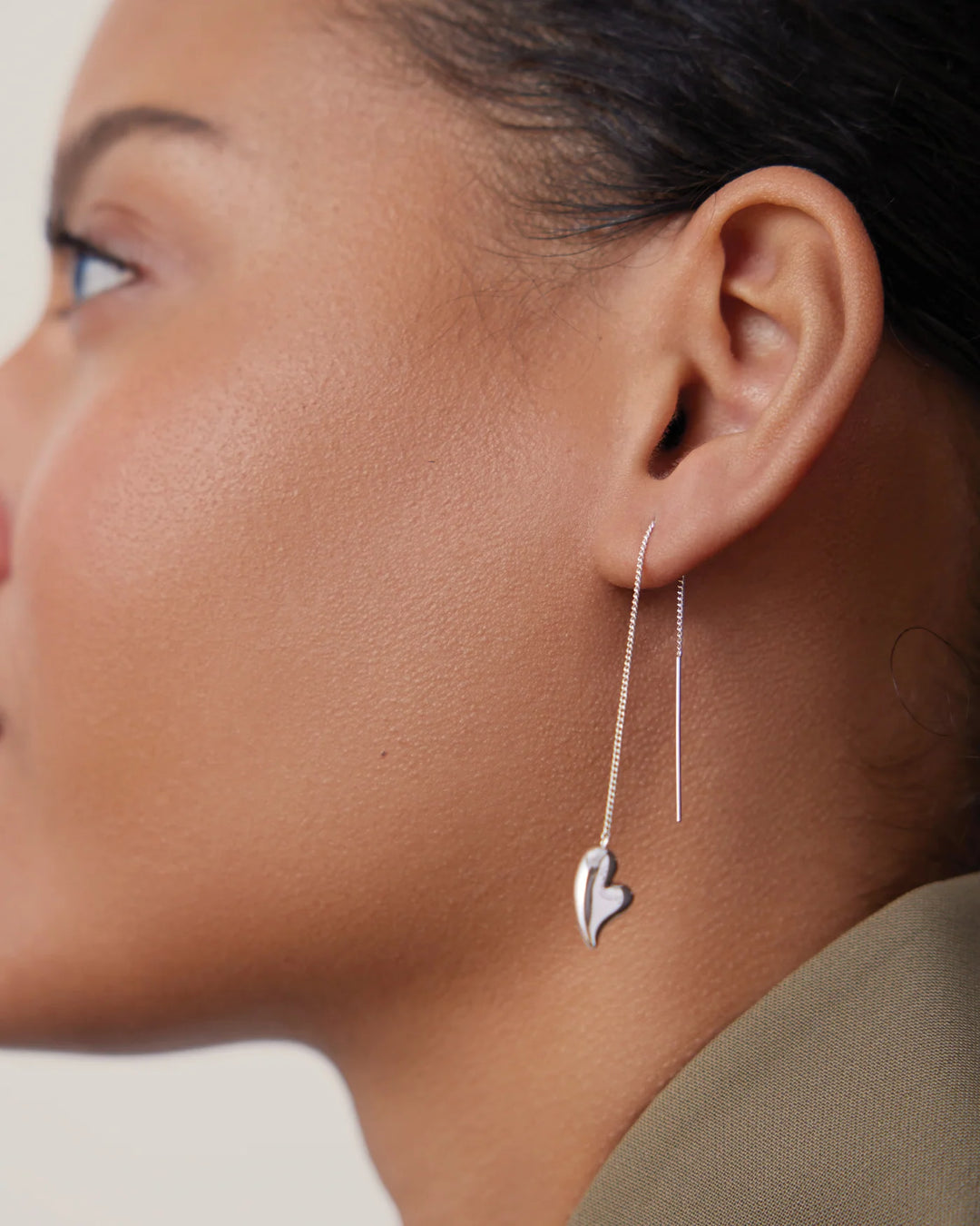 Jenny Bird Puffy Heart Threaders Silver