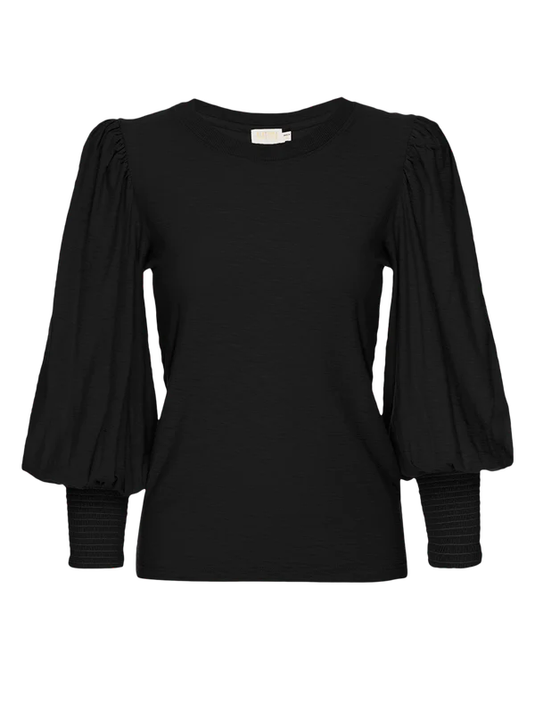 Nation LTD Loren Smocked Peasant Tee - Black